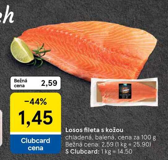 Losos fileta s kožou chladená, balená, cena za 100 g 