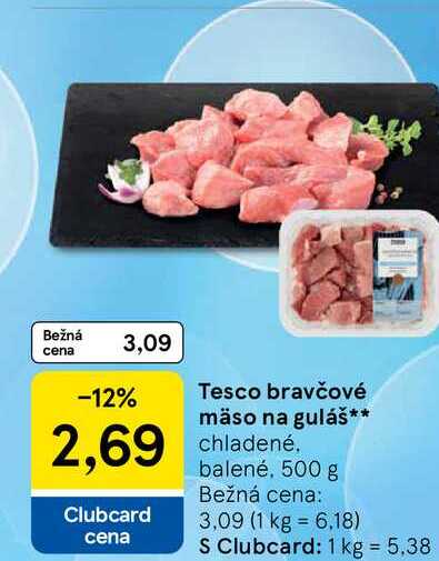 Tesco bravčové mäso na guláš, chladené. balené, 500 g