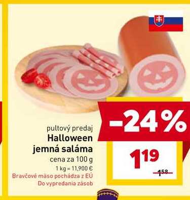 Halloween jemná saláma cena za 100 g