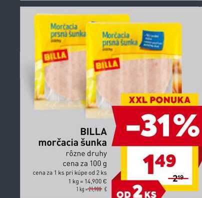 BILLA morčacia šunka rôzne druhy cena za 100 g