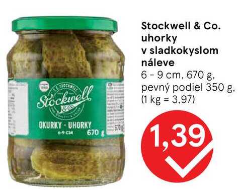 Stockwell & Co. uhorky v sladkokyslom náleve, 670 g