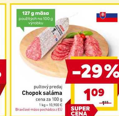 Chopok saláma cena za 100 g 