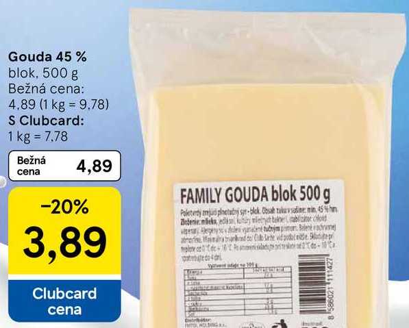 Gouda 45 %, 500 g 