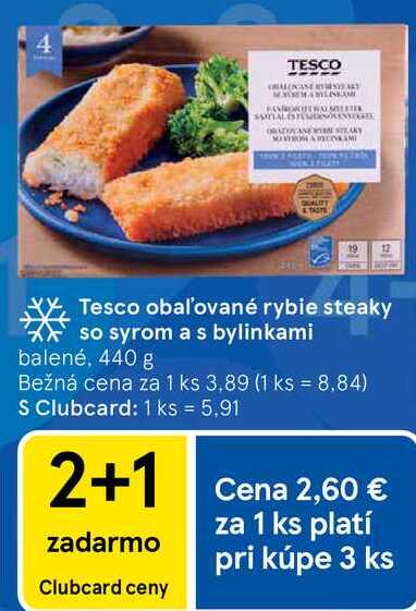 Tesco obaľované rybie steaky so syrom a s bylinkami, 440 g