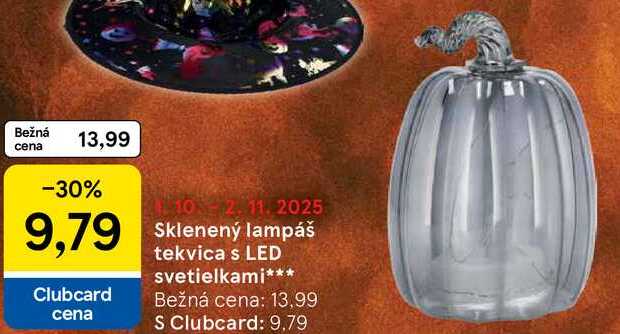 Sklenený lampáš tekvica s LED svetielkami