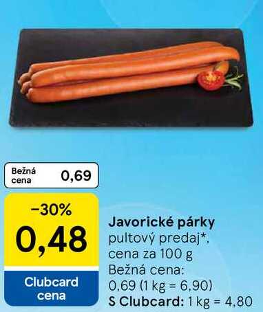 Javorické párky, cena za 100 g 