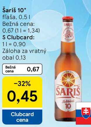 Šariš 10°, 0,5 l
