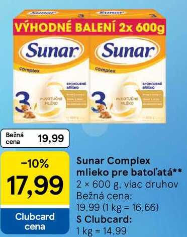 Sunar Complex mlieko pre batoľatá, 2x 600 g