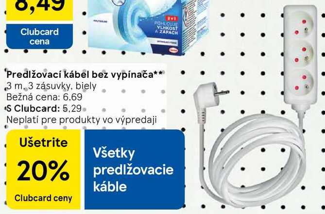 Predlžovací kábel bez vypínača