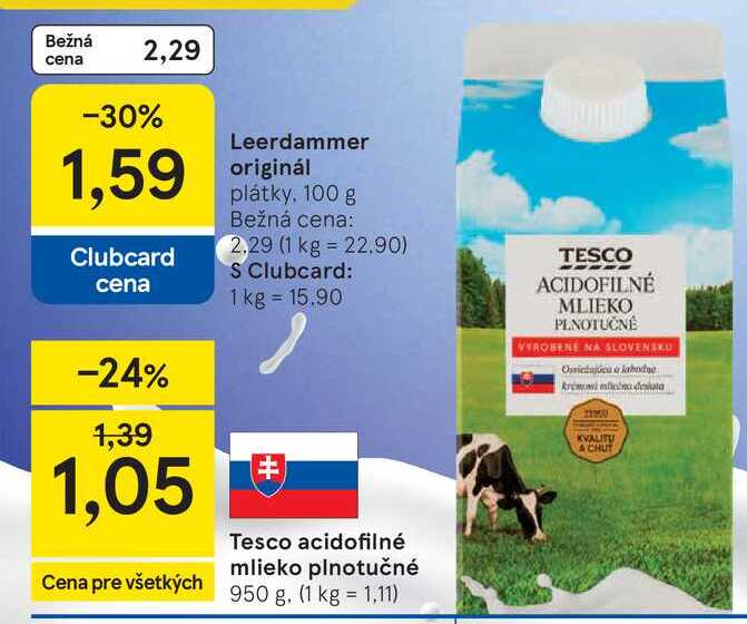 Tesco acidofilné mlieko plnotučné 950 g