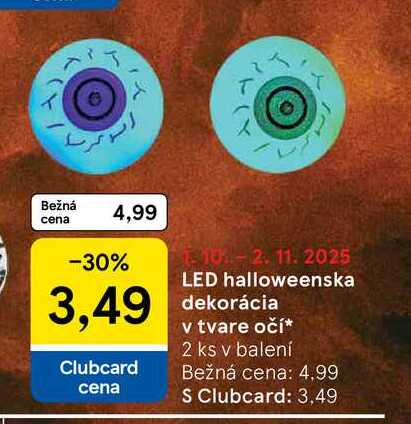 LED halloweenska dekorácia v tvare očí 2 ks