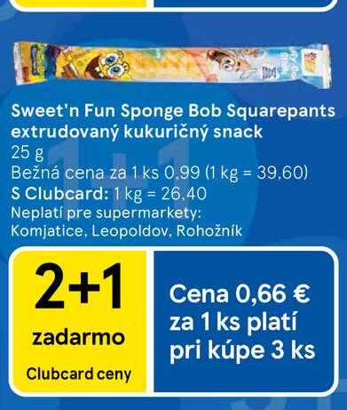 Sweet'n Fun Sponge Bob Squarepants extrudovaný kukuričný snack 25 g