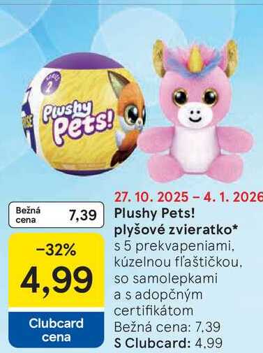 Plushy Pets! plyšové zvieratko s 5 prekvapeniami, kúzelnou fľaštičkou so samolepkami a s adopčným certifikátom 