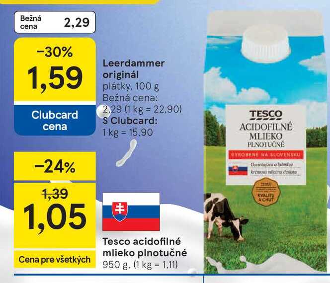 Tesco acidofilné mlieko plnotučné 950 g