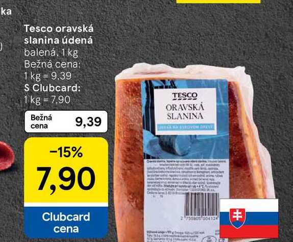 Tesco oravská slanina údená balená, 1 kg