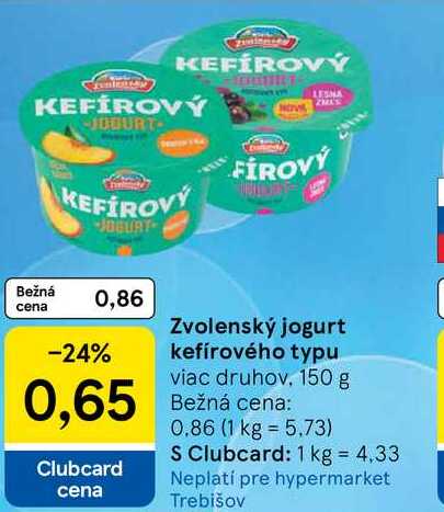Zvolenský jogurt kefírového typu viac druhov, 150 g