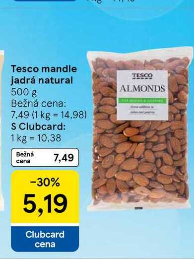 Tesco mandle jadrá natural 500 g