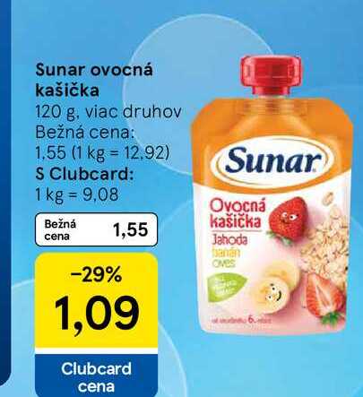 Sunar ovocná kašička 120 g, viac druhov