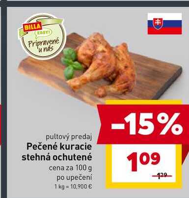 Pečené kuracie stehná ochutené cena za 100 g