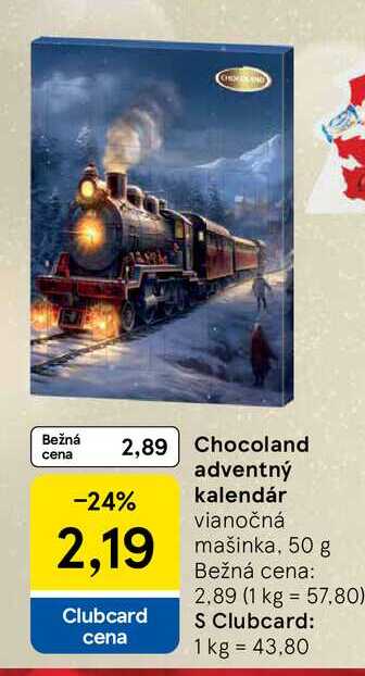 Chocoland adventný kalendár vianočná mašinka, 50 g