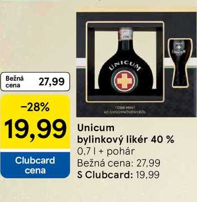 Unicum bylinkový likér 40 % 0,7l + pohár