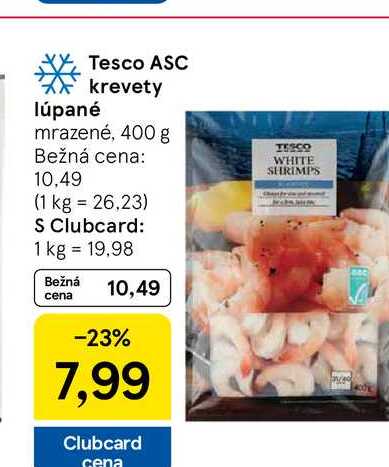 Tesco ASC krevety lúpané mrazené, 400 g