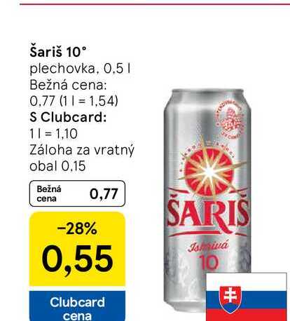 Šariš 10° plechovka, 0,5l