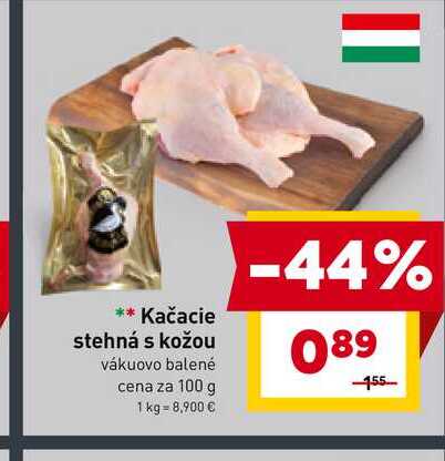 Kačacie stehná s kožou vákuovo balené cena za 100 g 