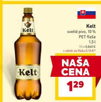 Kelt svetlé pivo, 10% PET fľaša 1,5l