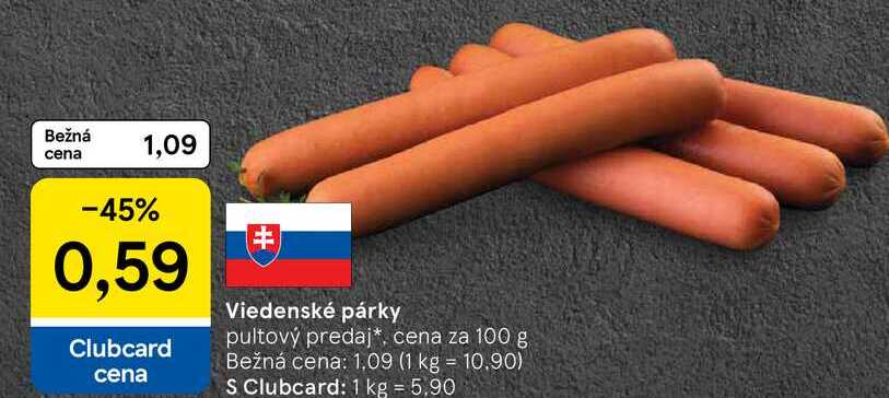 Viedenské párky pultový predaj cena za 100 g