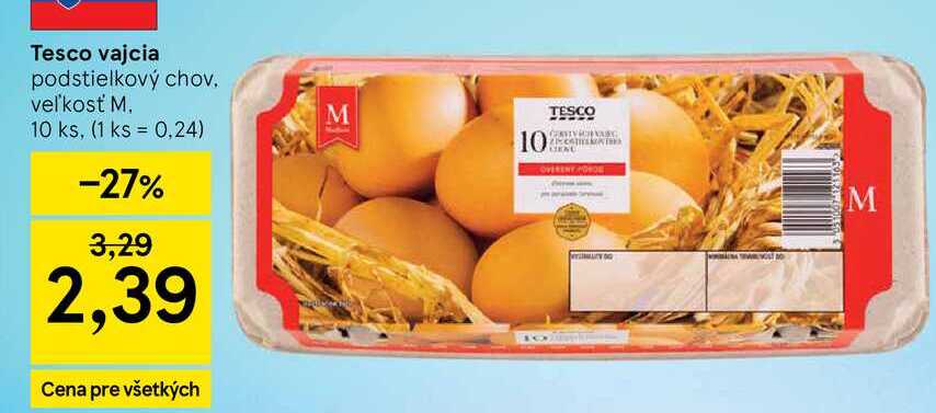Tesco vajcia podstielkový chov veľkosť M 10 ks