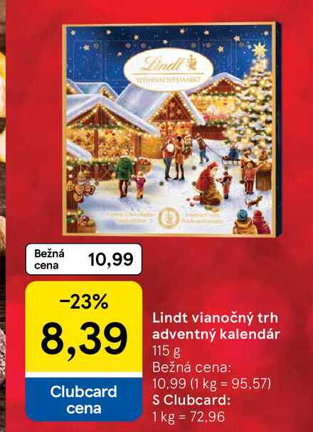 Lindt vianočný trh adventný kalendár 115 g