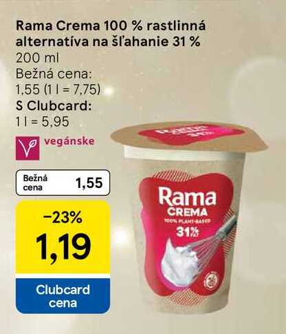 Rama Crema 100 % rastlinná alternatíva na šľahanie 31 % 200 ml 