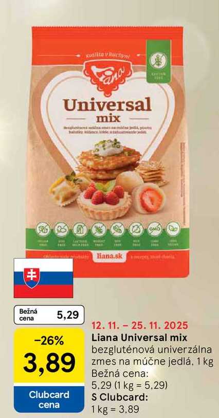 Liana Universal mix bezgluténová univerzálna zmes na múčne jedlá, 1 kg 