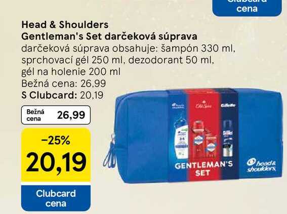 Head & Shoulders Gentleman's Set darčeková súprava obsahuje: šampón 330 ml, sprchovací gél 250 ml, dezodorant 50 ml, gél na holenie 200 ml 