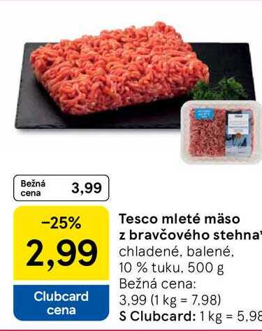 Tesco mleté mäso z bravčového stehna chladené, balené, 10 % tuku 500 g 