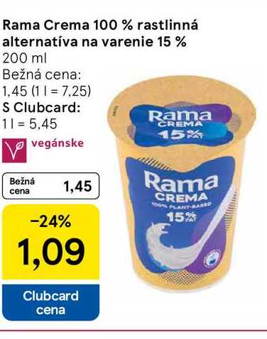 Rama Crema 100 % rastlinná alternatíva na varenie 15 % 200 ml