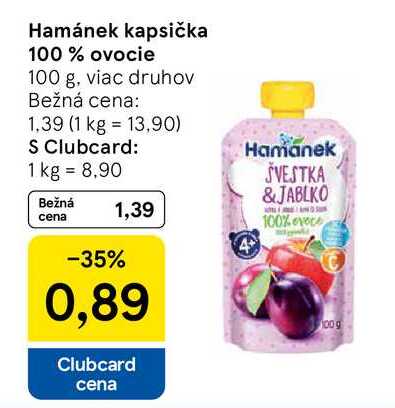 Hamánek kapsička 100% ovocie 100 g