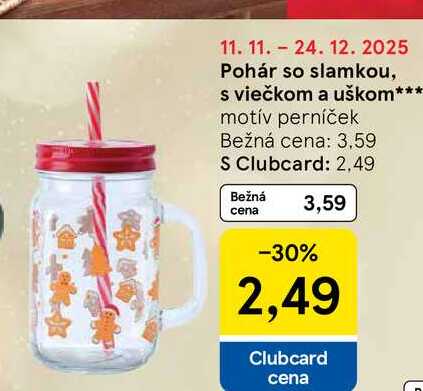 Pohár so slamkou, s viečkom a uškom