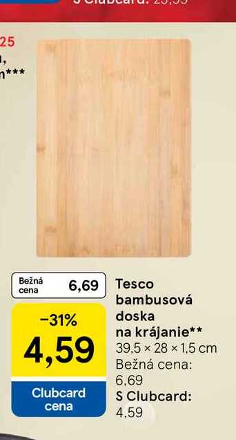 Tesco bambusová doska na krájanie 39,5 × 28 × 1,5 cm