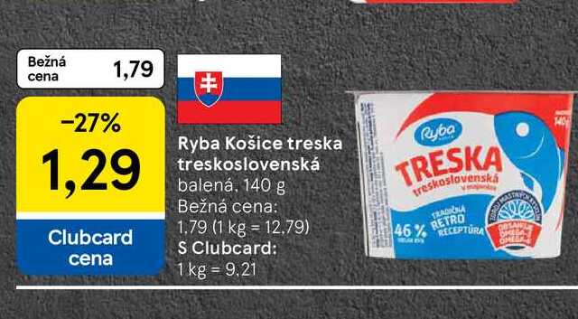 Ryba Košice treska treskoslovenská balená, 140 g 