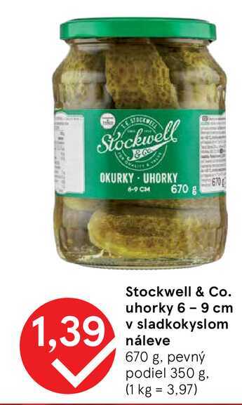 Stockwell & Co. uhorky 6-9 cm v sladkokyslom náleve 670 g, pevný podiel 350 g