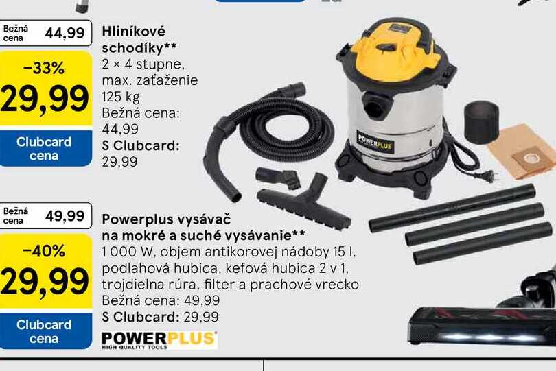 POWERFLUS vysávač na mokré a suché vysávanie 1000 W, objem antikorovej nádoby 15l