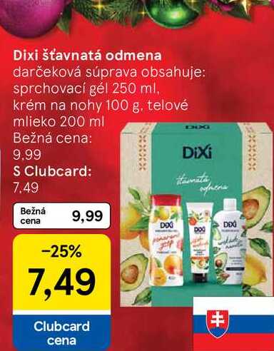 Dixi šťavnatá odmena darčeková súprava obsahuje: sprchovací gél 250 ml, krém na nohy 100 g, telové mlieko 200 ml