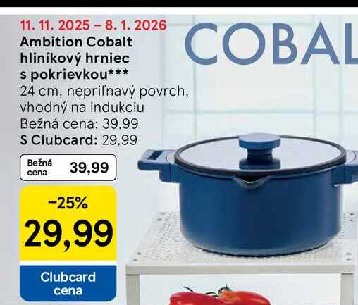 Ambition Cobalt hliníkový hrniec s pokrievkou 24 cm, nepriľnavý povrch. vhodný na indukciu