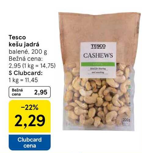Tesco kešu jadrá balené, 200 g