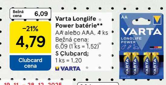 Varta Longlife. Power batérie