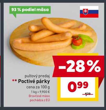 Poctivé párky cena za 100 g 
