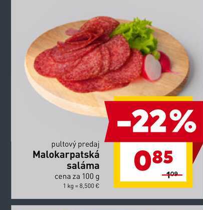 Malokarpatská saláma cena za 100 g