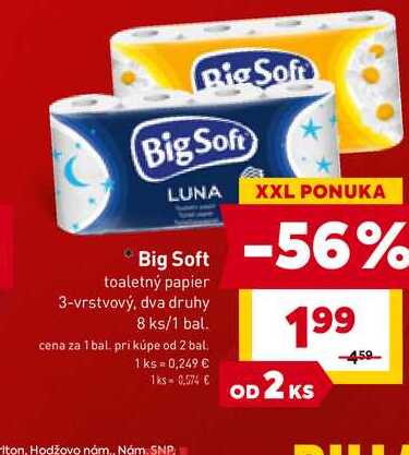 Big Soft toaletný papier 3-vrstvový, dva druhy 8 ks
